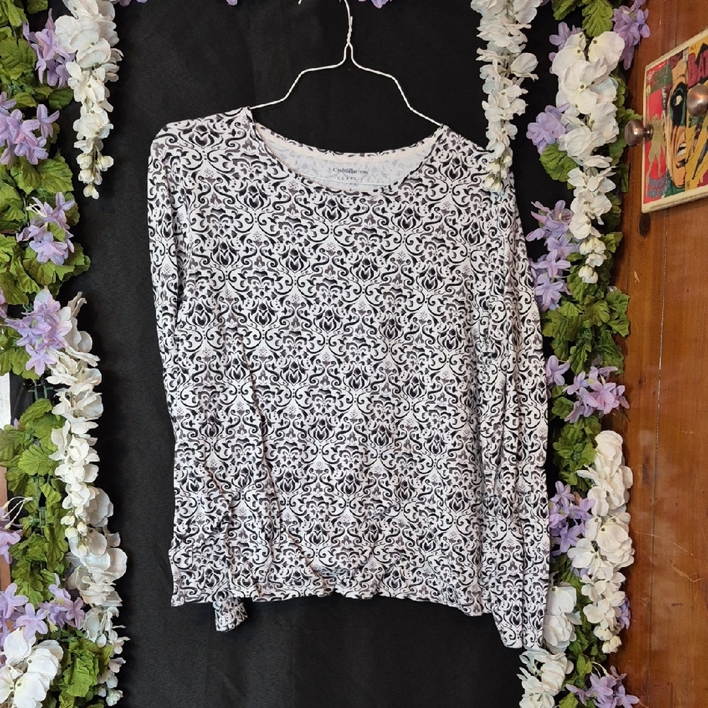 croft & barrow Black and White Swirl-Print Long-Sleeve Tee